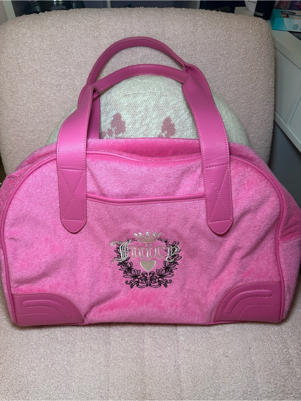 Juicy Couture Hot Pink Terry Cloth Travel Tote